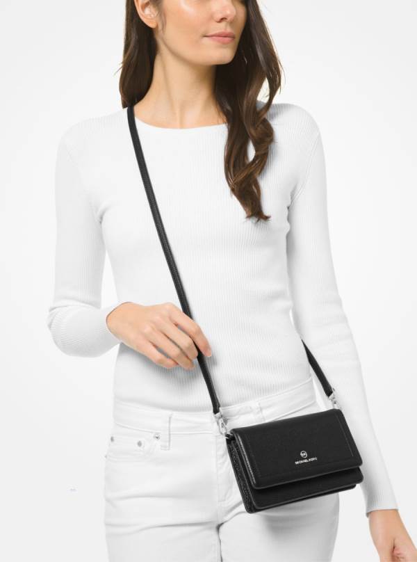 Damske Spojková Taška Michael Kors Jet Set Small Pebbled Leather Smartphone Convertible Čierne - Kabelky Michael Kors Obchod | RSCWY-0894